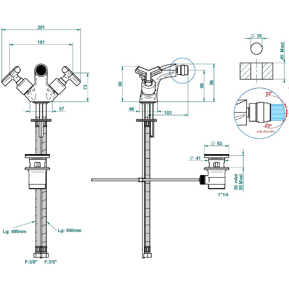Смеситель для биде THG Les Ondes G8A-F31-3202 (золотой матовый), с донным клапаном