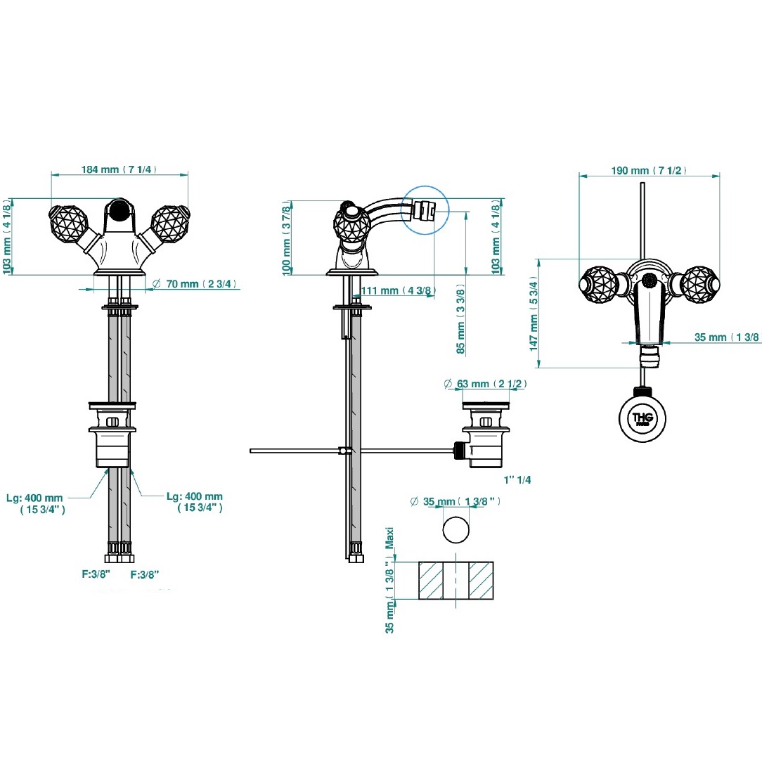 Смеситель для биде THG Mandarine Cristallia Diamant U1K-F01-3202 (золотой), с донным клапаном