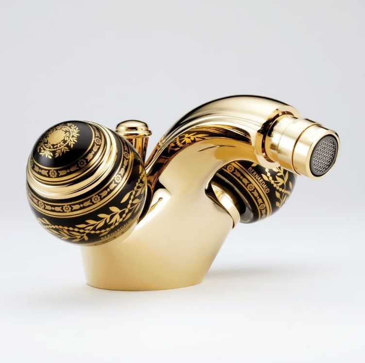Смеситель для биде THG Marquise porcelaine noire A7F-F01-3202 (золотой, черный фарфор), с донным клапаном