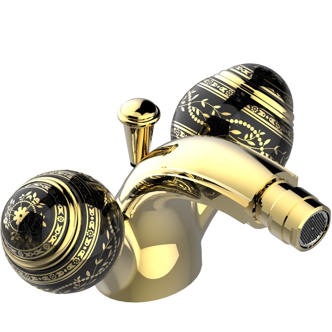 Смеситель для биде THG Marquise porcelaine noire A7F-F01-3202 (золотой, черный фарфор), с донным клапаном