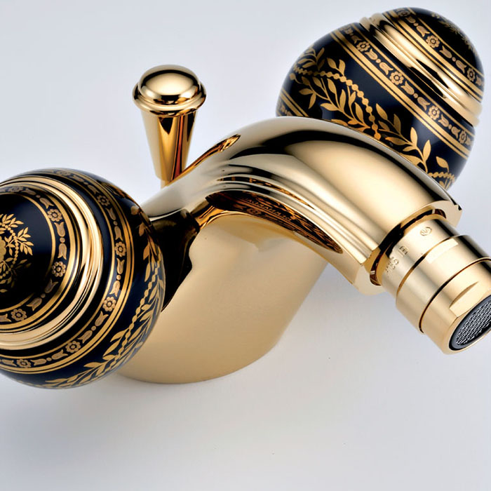 Смеситель для биде THG Marquise porcelaine noire A7F-F01-3202 (золотой, черный фарфор), с донным клапаном