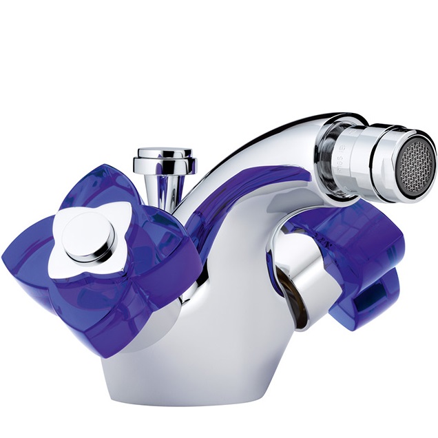 Смеситель для биде THG Petale de cristal bleu U6B-A02-3202 (хром, синий хрусталь), с донным клапаном