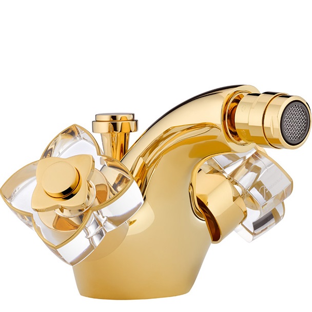 Смеситель для биде THG Petale de Cristal clair lisere dore U6E-F01-3202 (золотой, прозрачный хрусталь), с донным клапаном