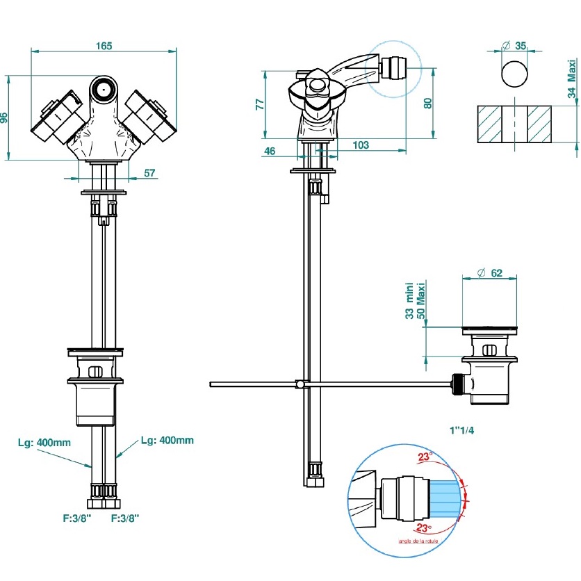 Смеситель для биде THG Petale de Cristal rouge U6C-F01-3202 (золотой, красный хрусталь), с донным клапаном
