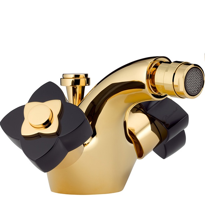 Смеситель для биде THG Petale de Cristal noir U6D-F01-3202 (золотой, черный хрусталь), с донным клапаном