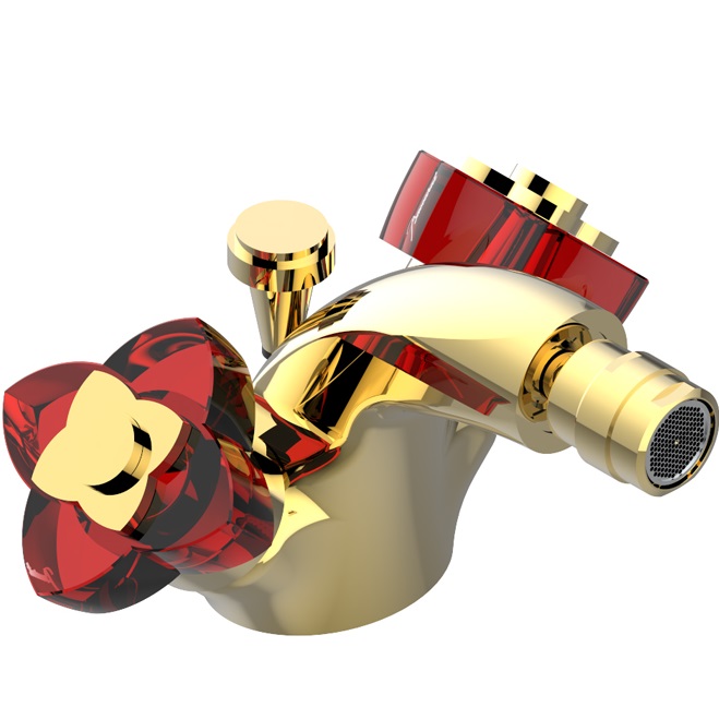 Смеситель для биде THG Petale de Cristal rouge U6C-F01-3202 (золотой, красный хрусталь), с донным клапаном