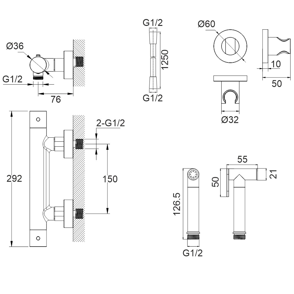 Смеситель для биде внешнего монтажа Whitecross Серия Y SYSYBI3GLB (золото брашированное), с термостатом, с гигиеническим душем