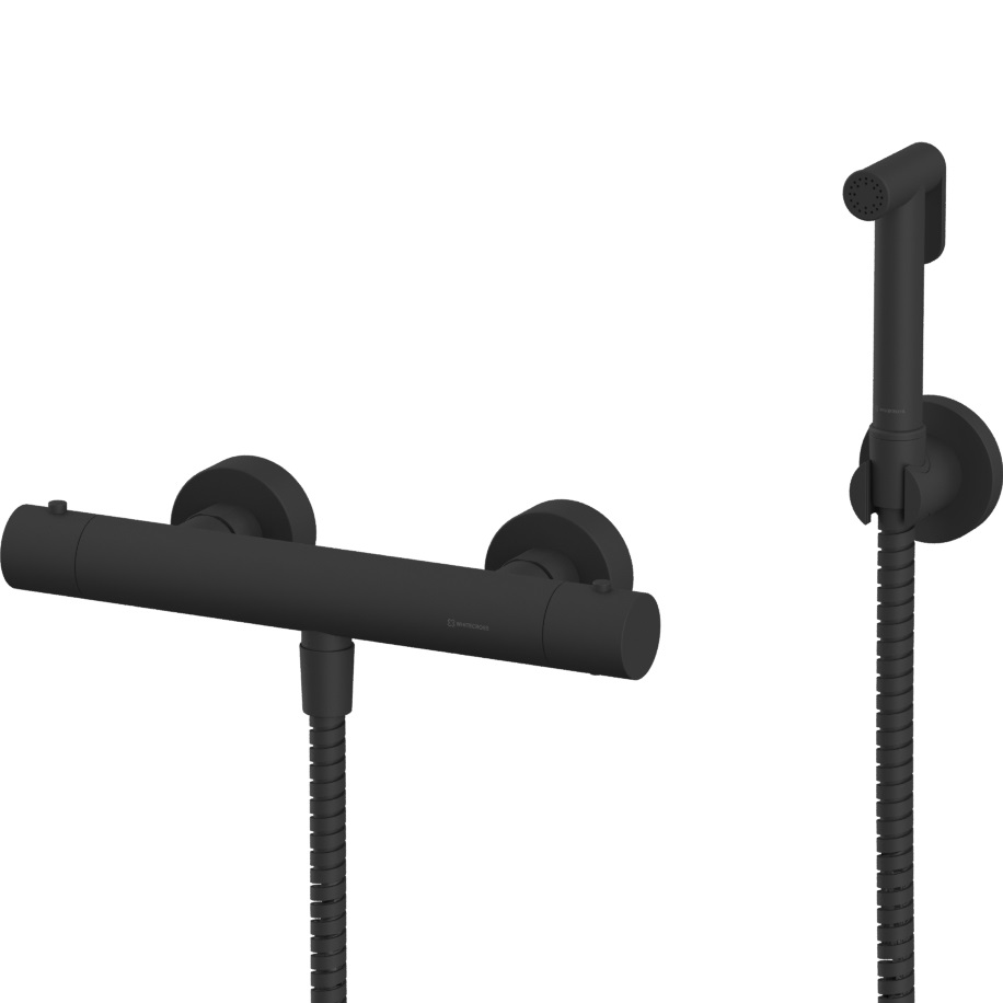 Смеситель для биде внешнего монтажа Whitecross Серия Y SYSYBI3BL (черный матовый), с термостатом, с гигиеническим душем