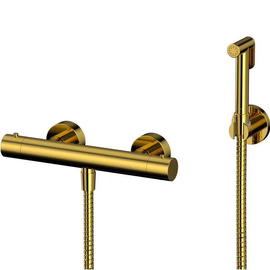 Смеситель для биде внешнего монтажа Whitecross Серия Y SYSYBI3GL (золотой), с термостатом, с гигиеническим душем