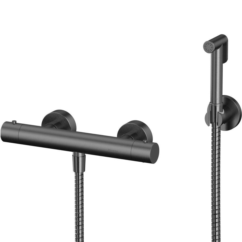 Смеситель для биде внешнего монтажа Whitecross Серия Y SYSYBI3GM (оружейный металл), с термостатом, с гигиеническим душем копия