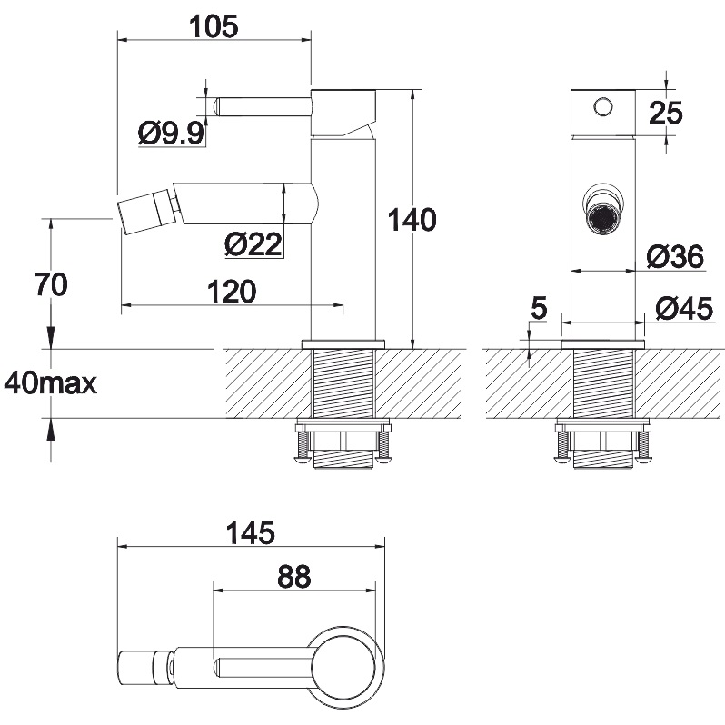 Смеситель для биде Whitecross Серия Y Y1220BL (черный матовый)