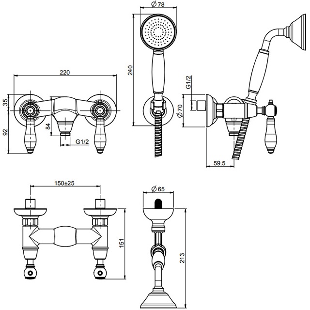 Смеситель для душа Fima Carlo Frattini Herend F5405CNOR (золотой, черные ручки)