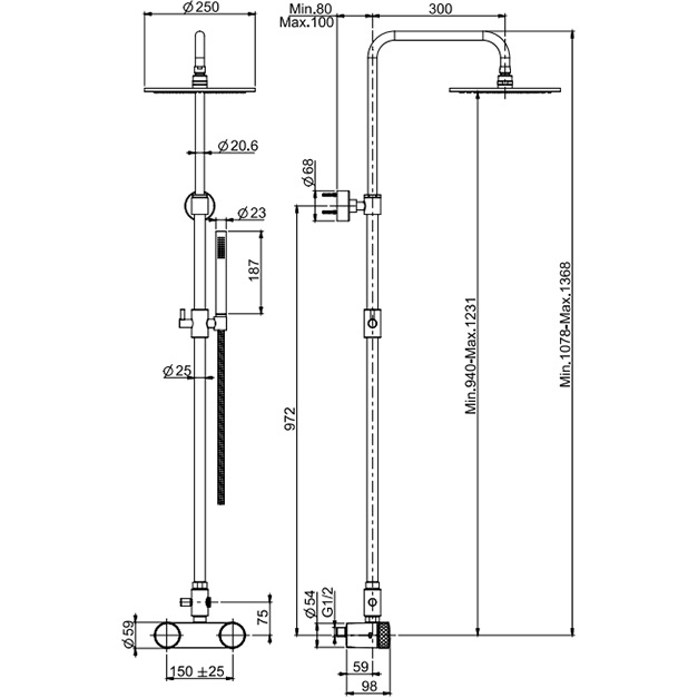 Душевая стойка с верхним душем Fima Carlo Frattini Texture Collection F5605/2XOS (золото брашированное)