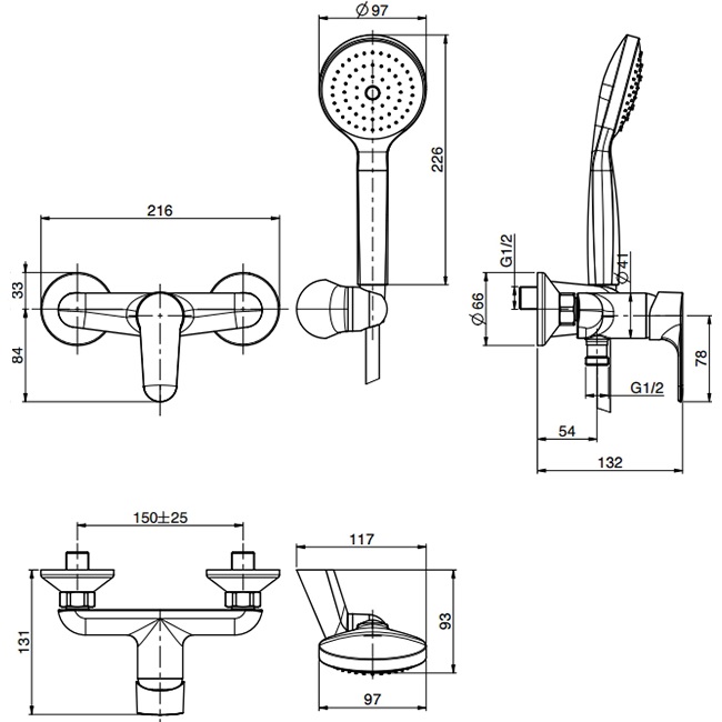 Смеситель для душа настенный Fima Carlo Frattini Serie F3835CR (хром)