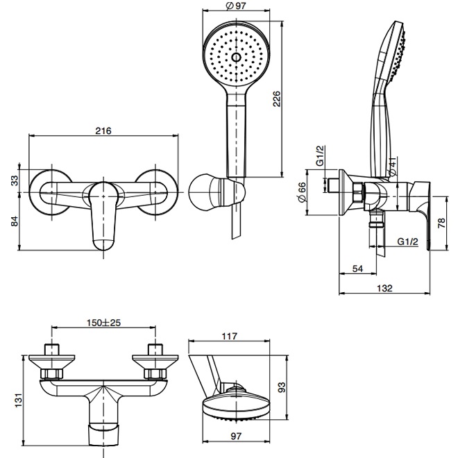 Смеситель для душа настенный Fima Carlo Frattini Serie F3835NS (черный матовый)