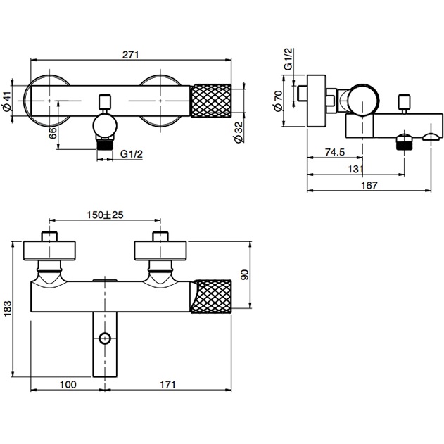 Смеситель для душа настенный Fima Carlo Frattini Spillo Tech F3034T/1NXNS (черный матовый), с изливом