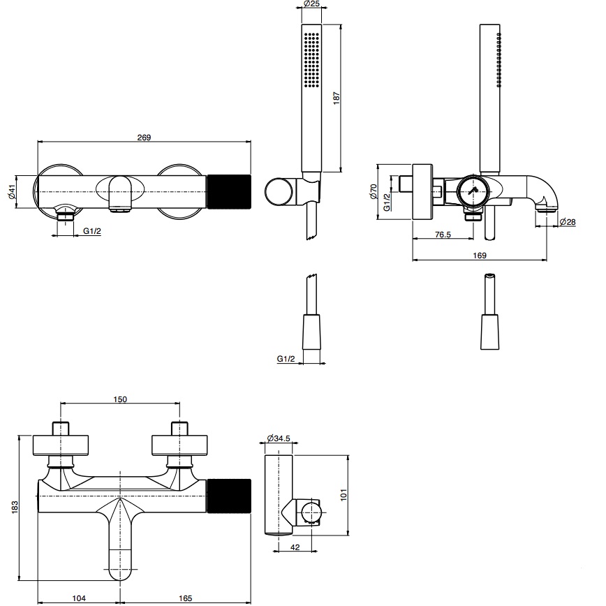 Смеситель для душа настенный Fima Carlo Frattini Spillo Tech F3034TNXOR (золотой), с изливом