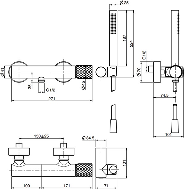 Смеситель для душа настенный Fima Carlo Frattini Spillo Tech F3035TXNS (черный матовый)