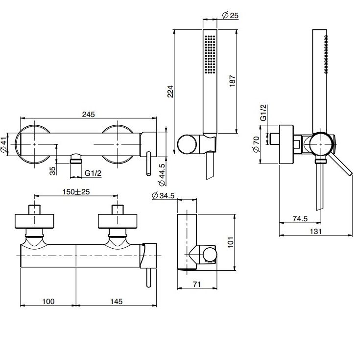 Смеситель для душа настенный Fima Carlo Frattini Spillo Up F3035OR (золотой), с ручным душем