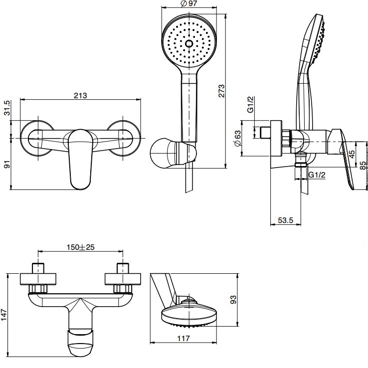 Смеситель для душа настенный Fima Carlo Frattini Spot F3005CR (хром), без излива