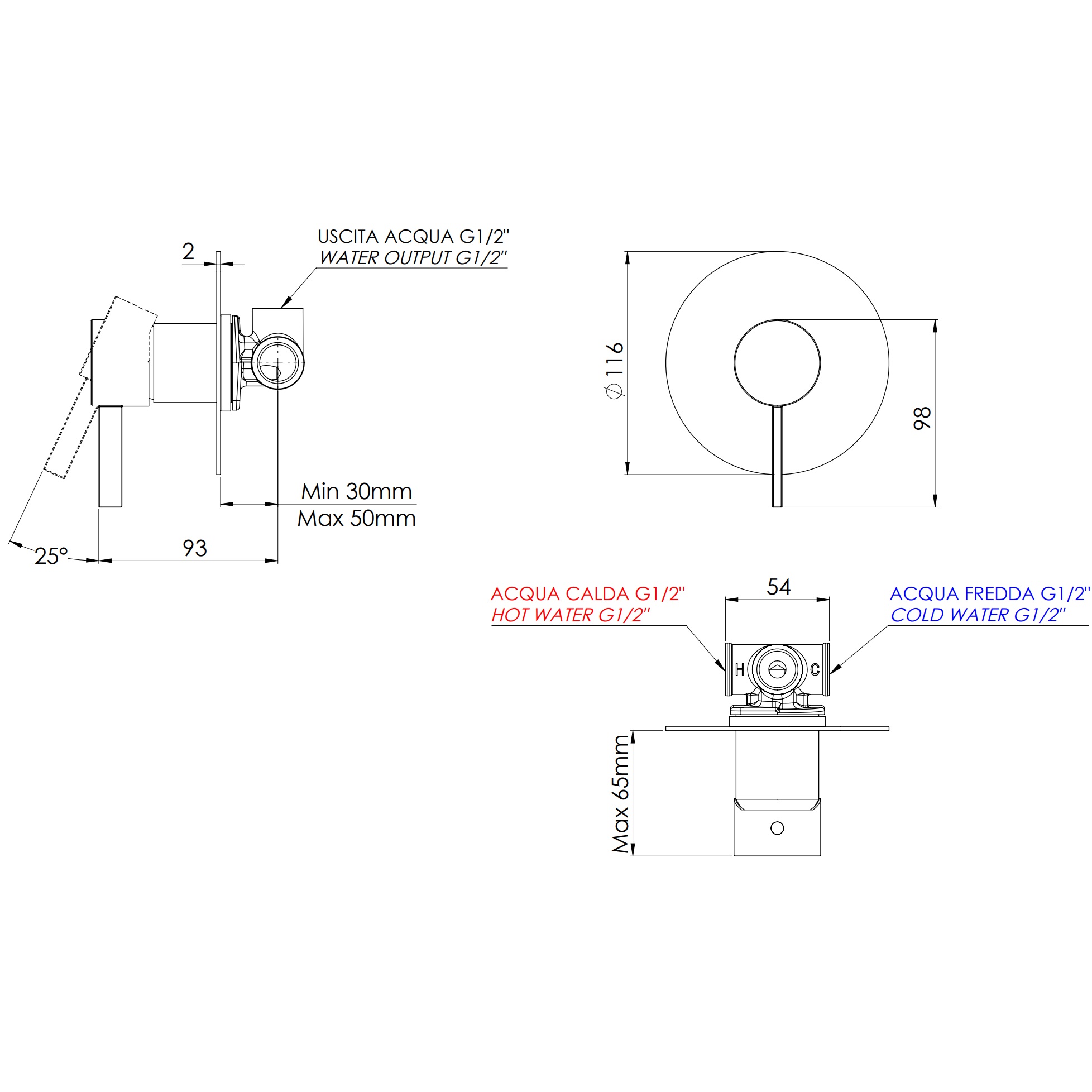 Смеситель для душа скрытого монтажа Remer Metrica MC30L (хром)