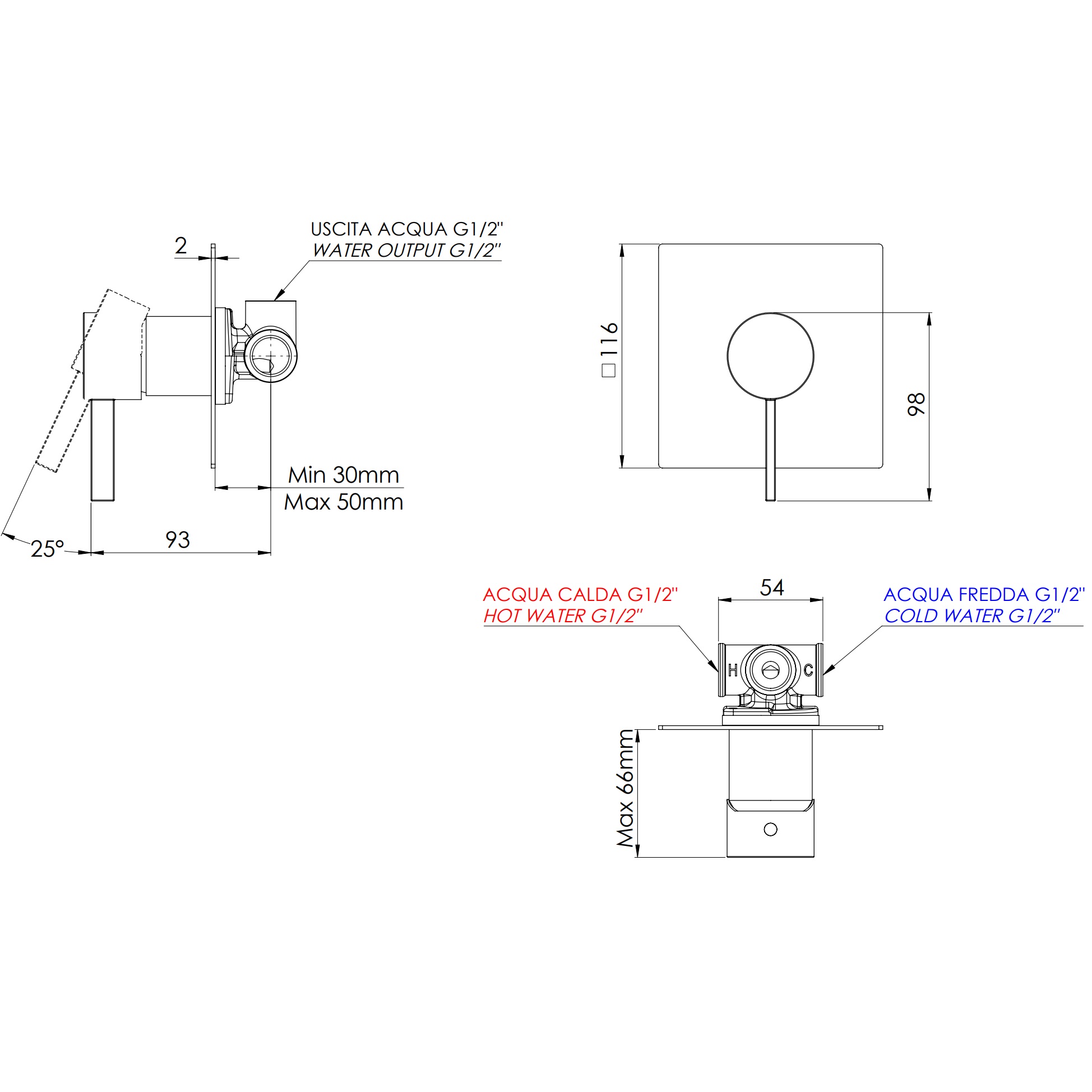 Смеситель для душа скрытого монтажа Remer Metrica MC30QBO (белый матовый)
