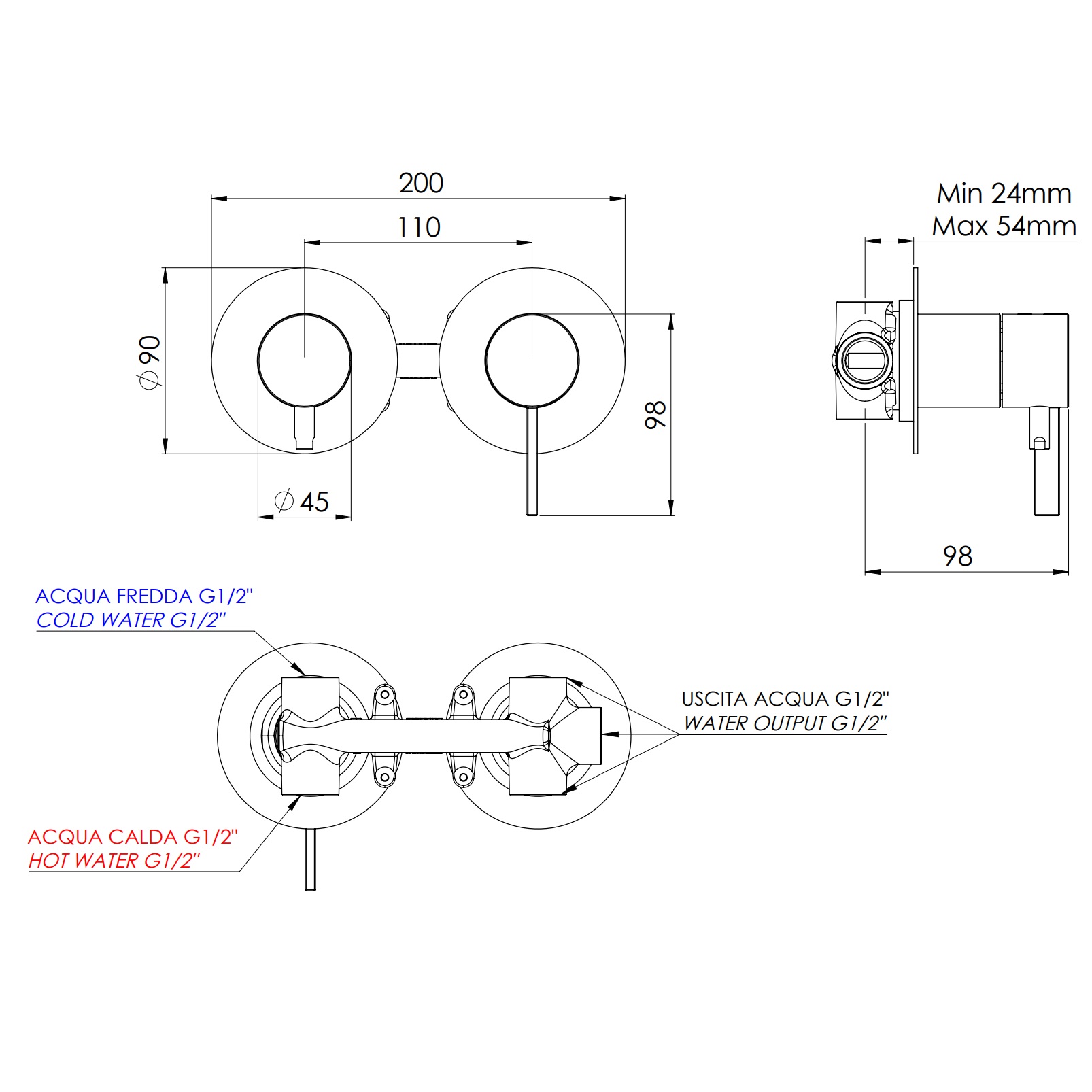 Смеситель для душа скрытого монтажа Remer Metrica MC93ZPDO (золотой)