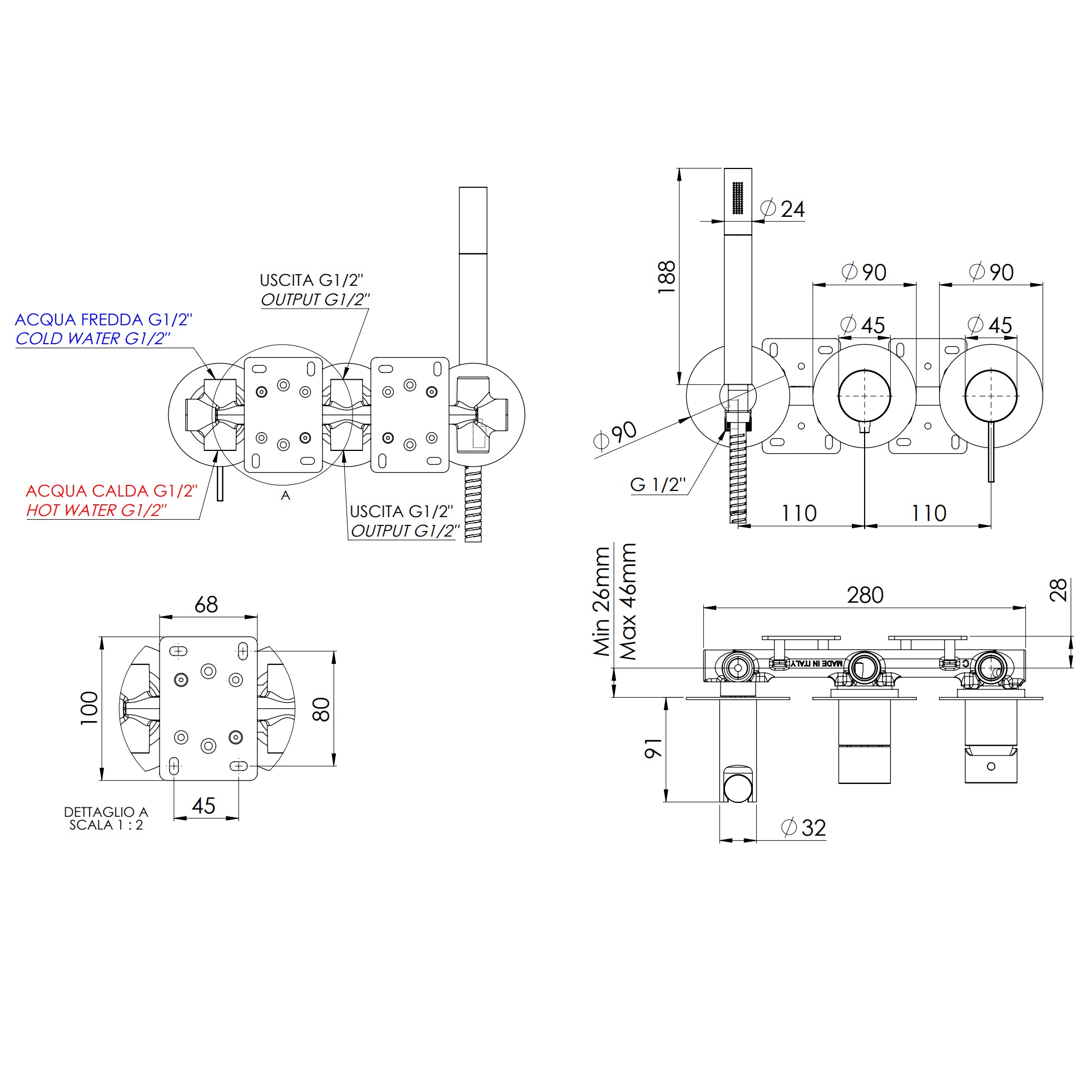 Смеситель для душа скрытого монтажа Remer Metrica MC97D3PCFP (черный брашированный хром)