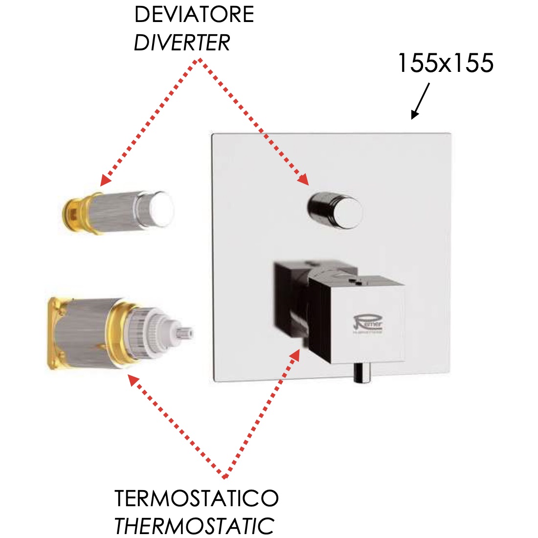 Смеситель для душа Remer Q-Elegance QT09KB (хром), с термостатом