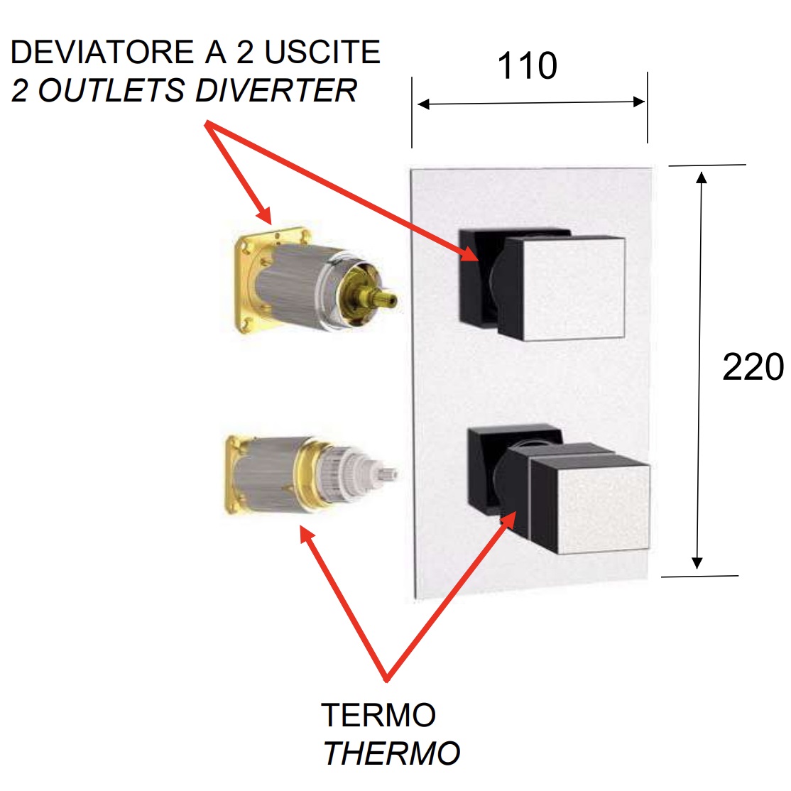 Смеситель для душа Remer Q-Elegance QT92KBNO (черный матовый), с термостатом