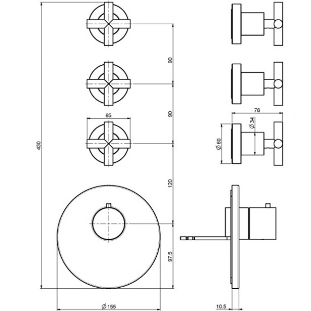 Смеситель для душа скрытого монтажа Fima Carlo Frattini Fimatherm Maxima F5333X3CR (хром), с термостатом, 3 источника