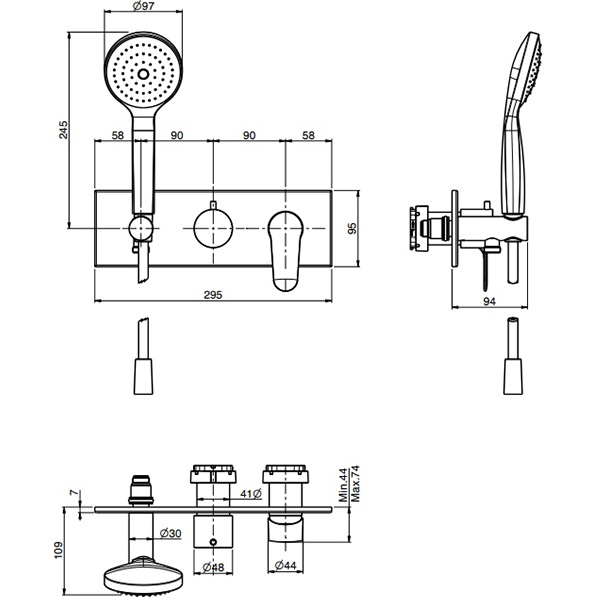 Смеситель для душа скрытого монтажа Fima Carlo Frattini Serie 22 F3849WX2NS (черный матовый)