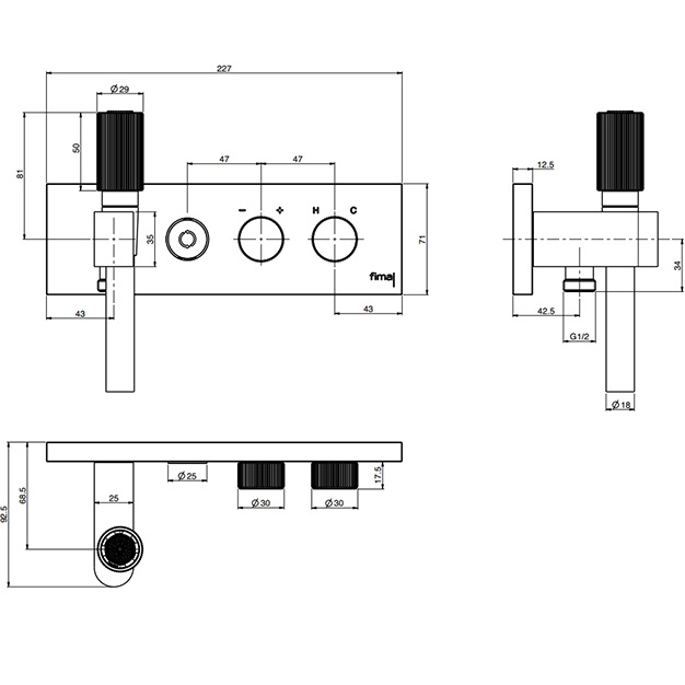 Смеситель для душа скрытого монтажа Fima Carlo Frattini Serie 22 F5979X2SNS (черный матовый)