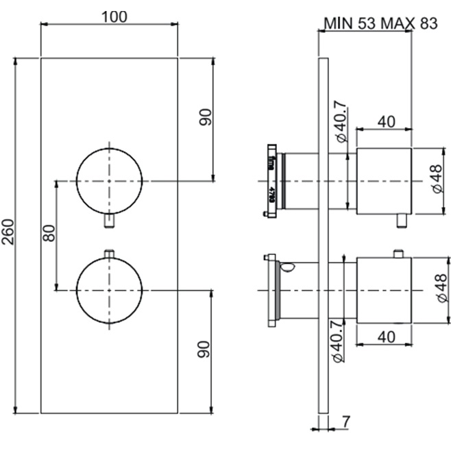 Смеситель для душа скрытого монтажа Fima Carlo Frattini Spillo Steel F3079X7INOX (нержавеющая сталь), с термостатом, 2/3 источника
