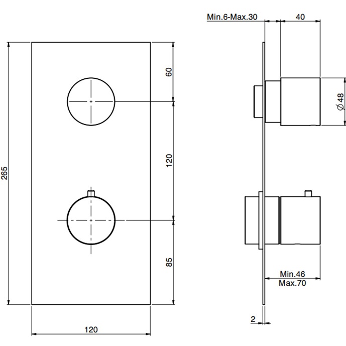 Смеситель для душа скрытого монтажа Fima Carlo Frattini Spillo Steel F3089X1INOX (нержавеющая сталь), с термостатом, 1 источник