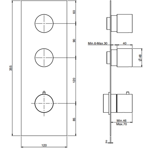 Смеситель для душа скрытого монтажа Fima Carlo Frattini Spillo Steel F3089X2INOX (нержавеющая сталь),  с термостатом, 2 источника