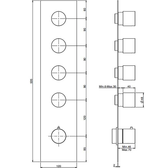 Смеситель для душа скрытого монтажа Fima Carlo Frattini Spillo Steel F3089X4INOX (нержавеющая сталь), с термостатом, 4 источника