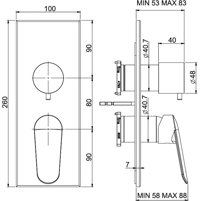 Смеситель для душа скрытого монтажа на 2/3 источника Fima Carlo Frattini Spot F3009X6CR (хром)