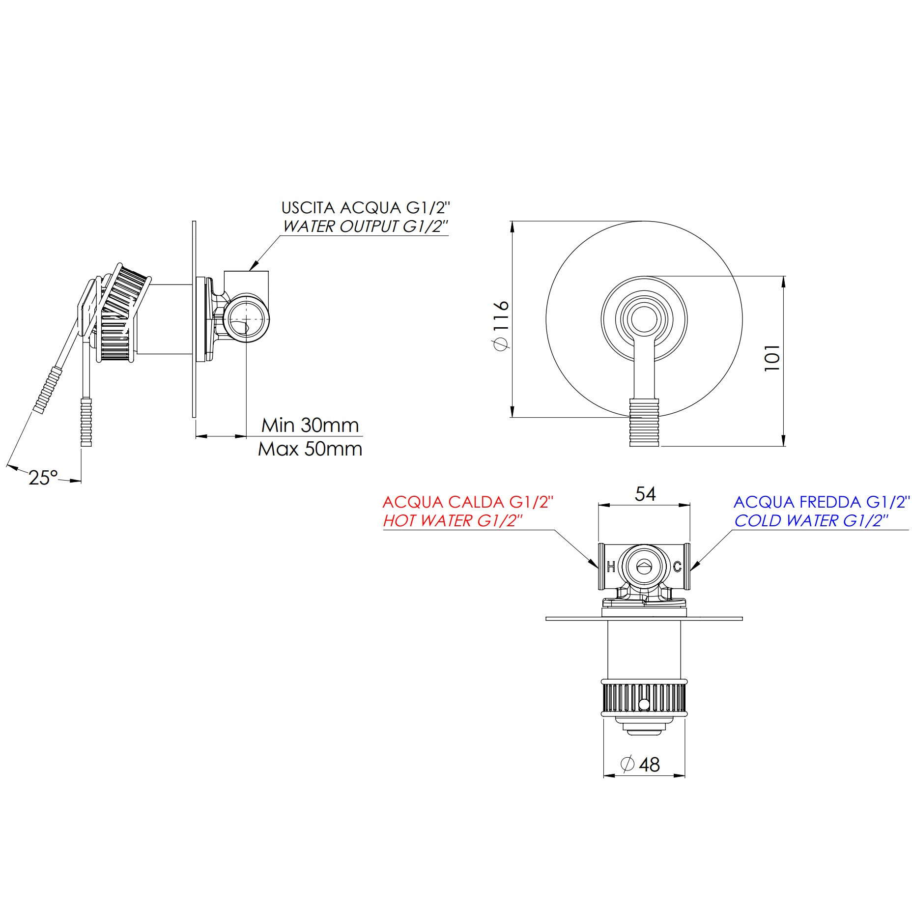 Смеситель для душа скрытого монтажа Remer Atelier AL30LDO (золотой)