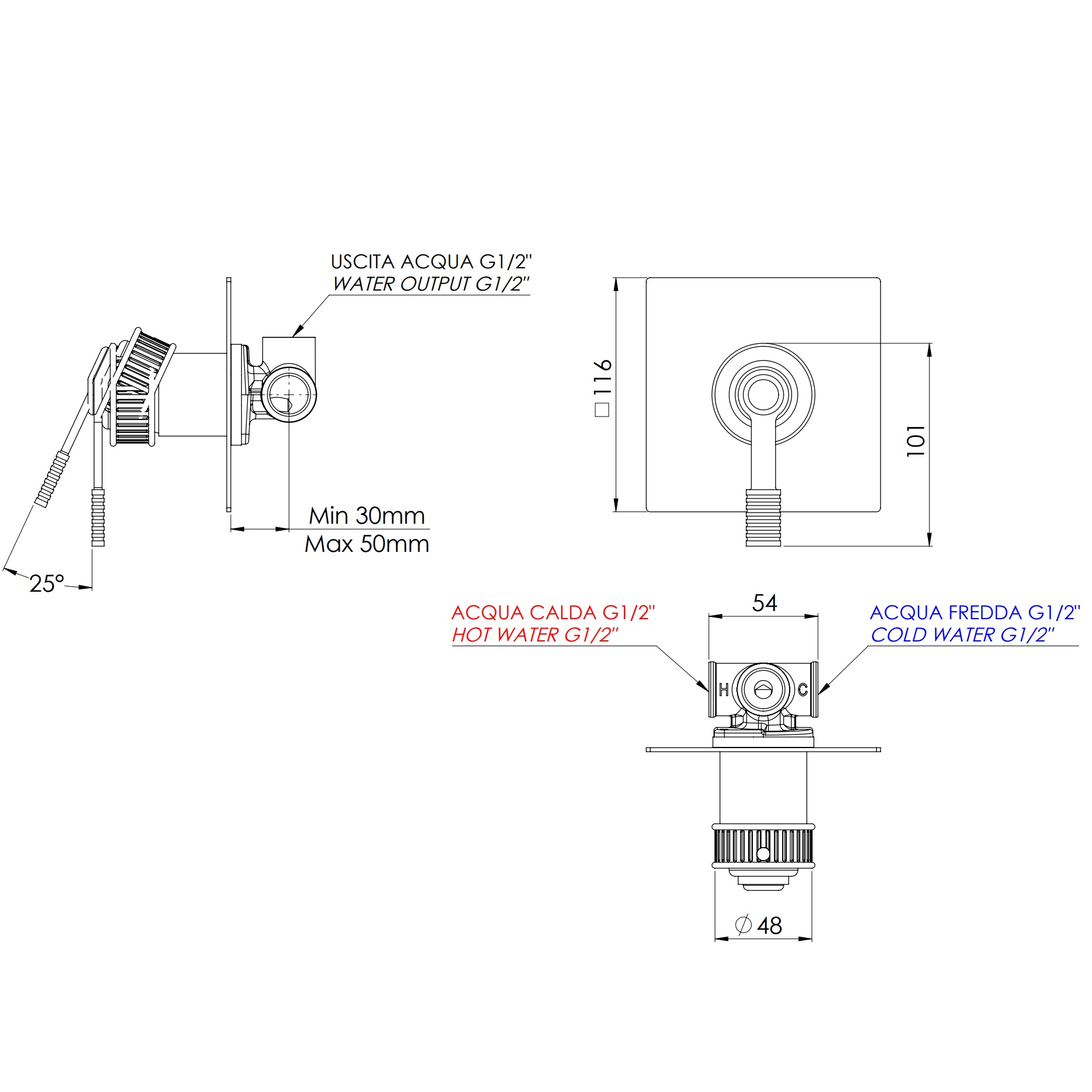 Смеситель для душа скрытого монтажа Remer Atelier AL30QRP (медь брашированная)