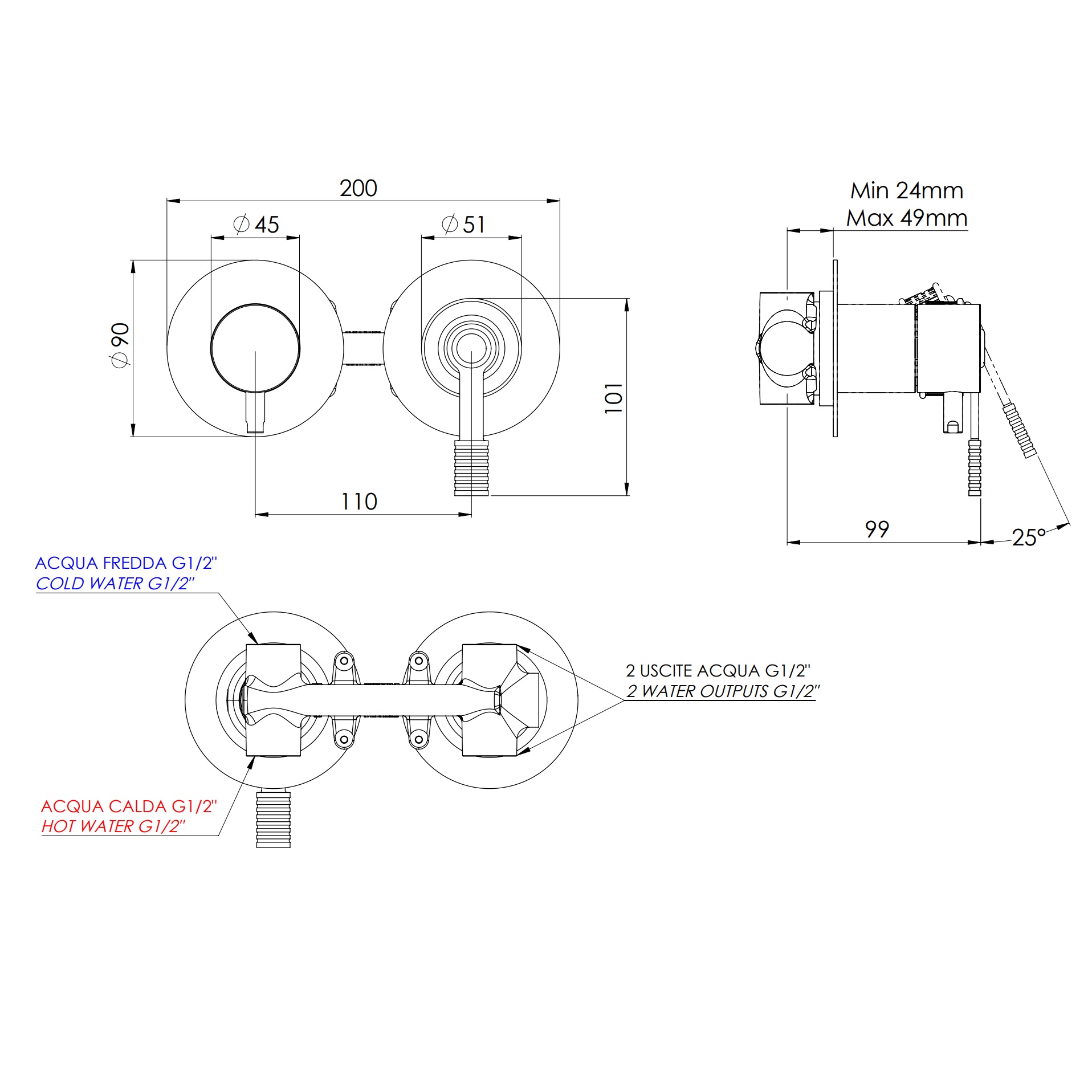 Смеситель для душа скрытого монтажа Remer Atelier AL92ZPXV (сталь)