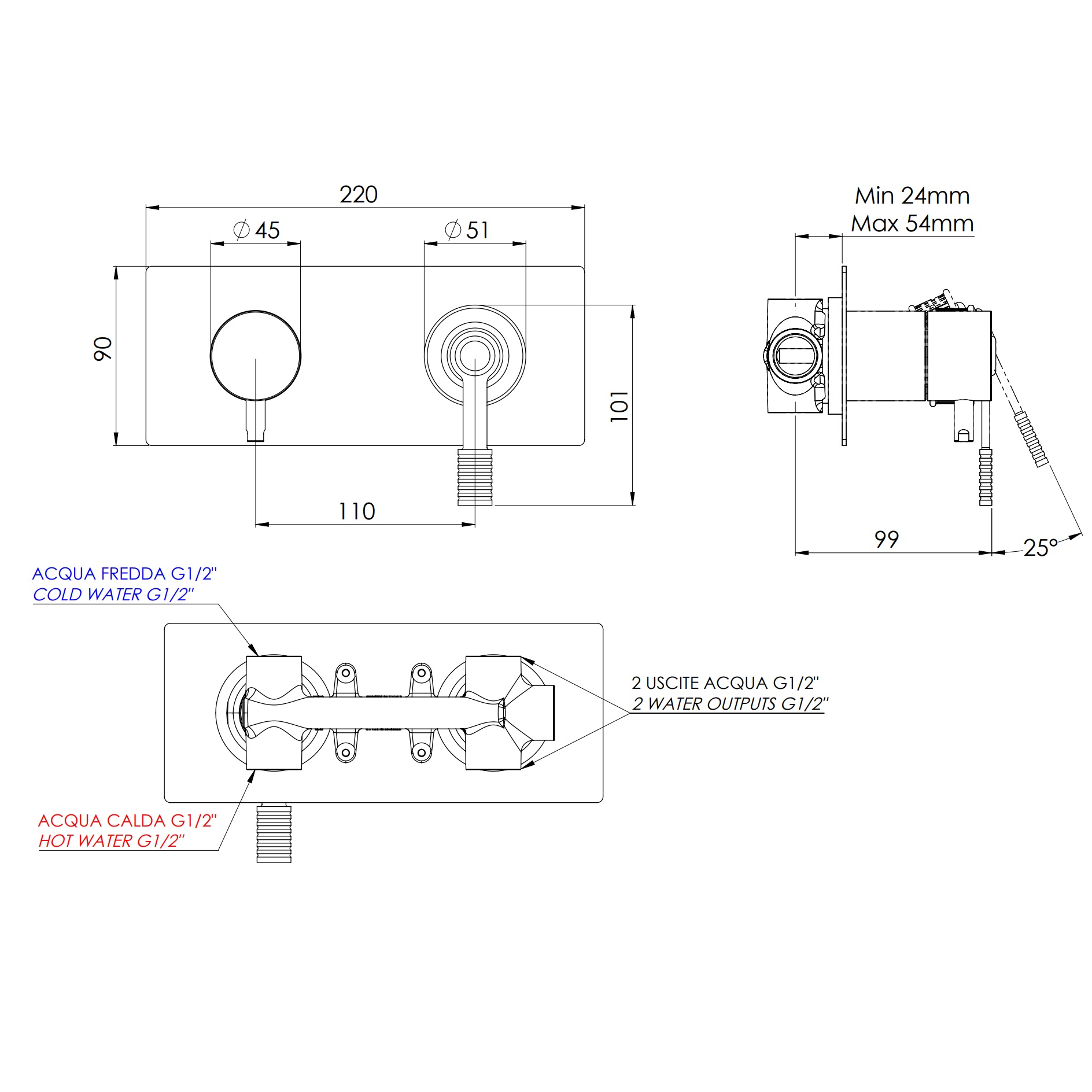Смеситель для душа скрытого монтажа Remer Atelier AL93ZNO (черный матовый)