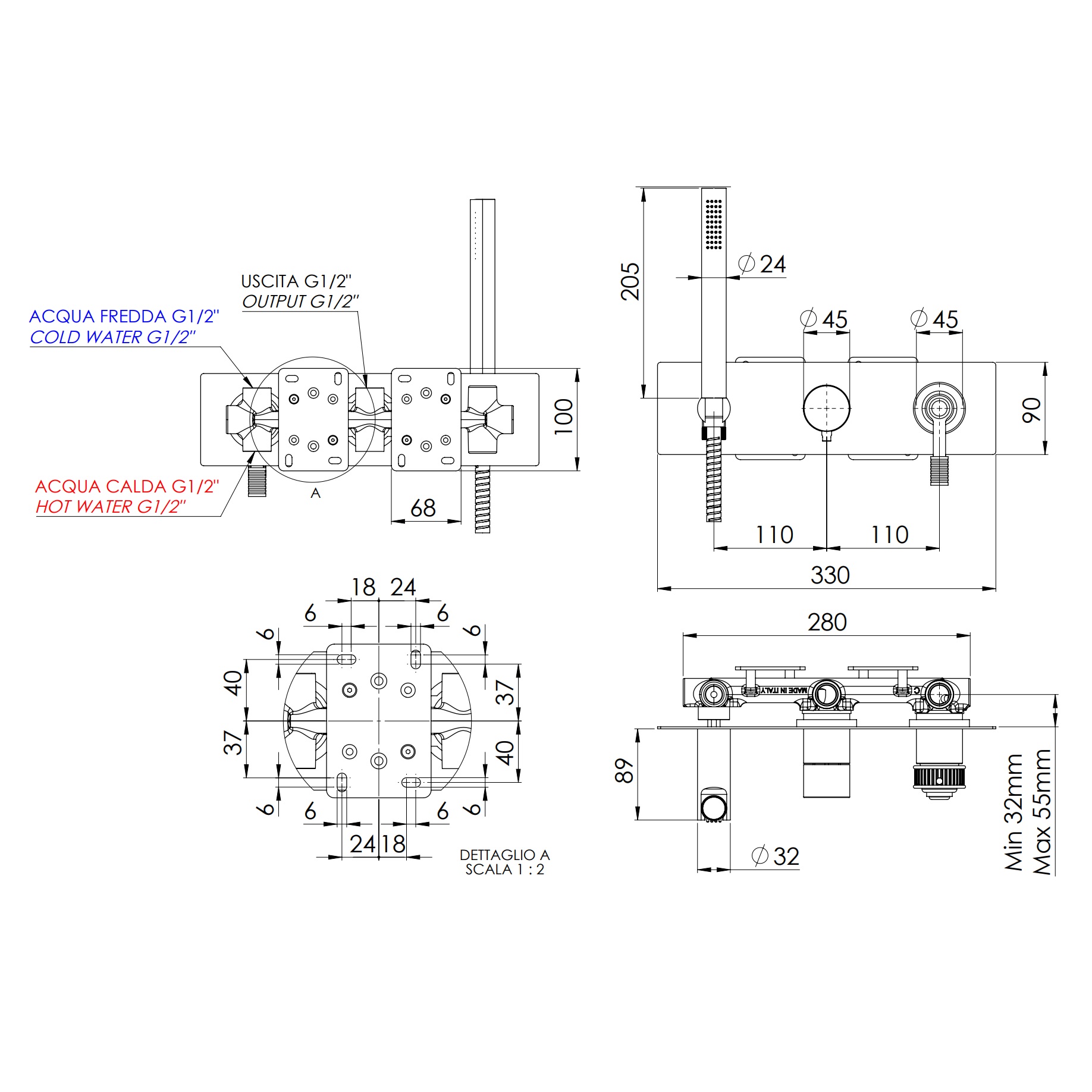 Смеситель для душа скрытого монтажа Remer Atelier AL97D2BO (белый матовый)
