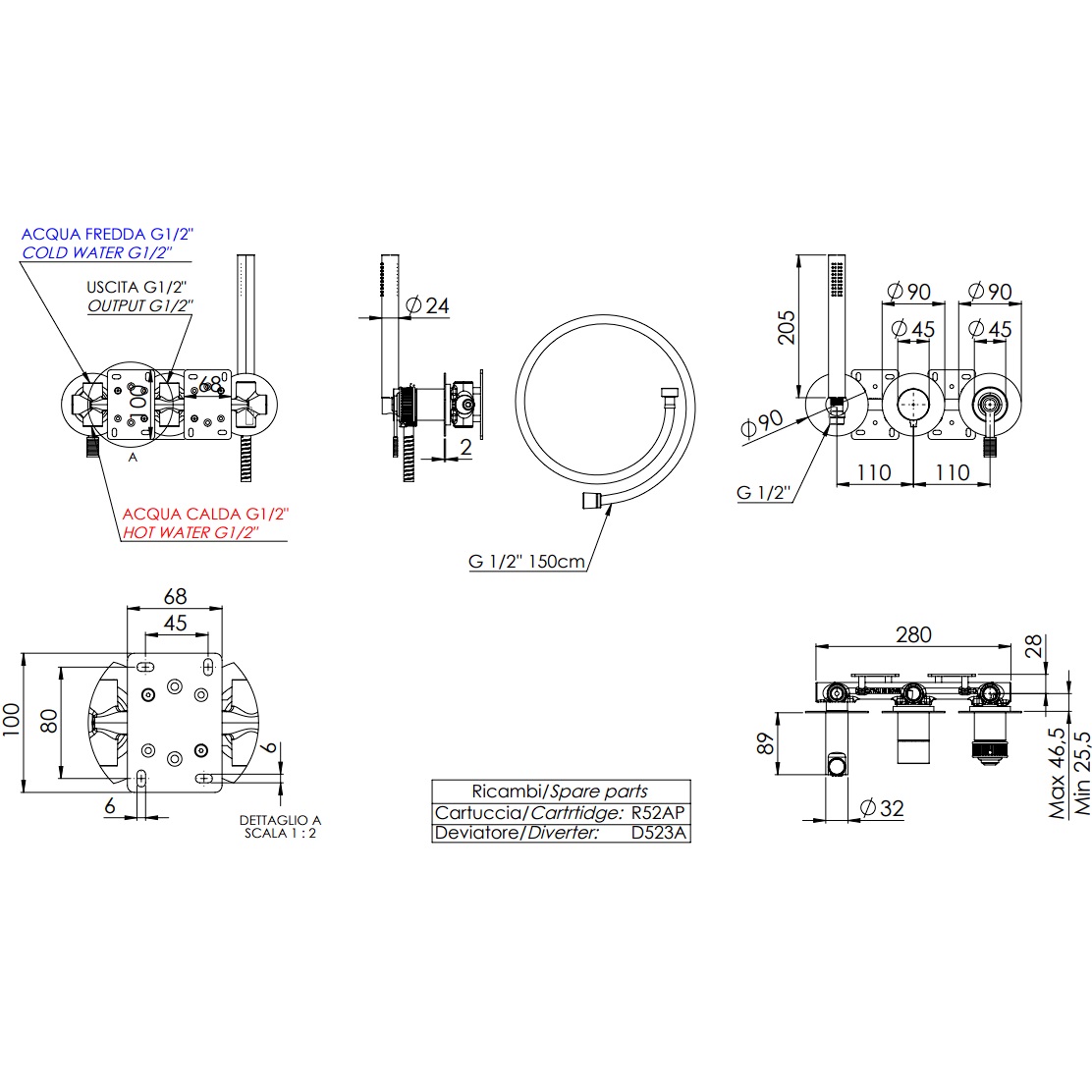 Смеситель для душа скрытого монтажа Remer Atelier AL97D3PBG (золото брашированное)