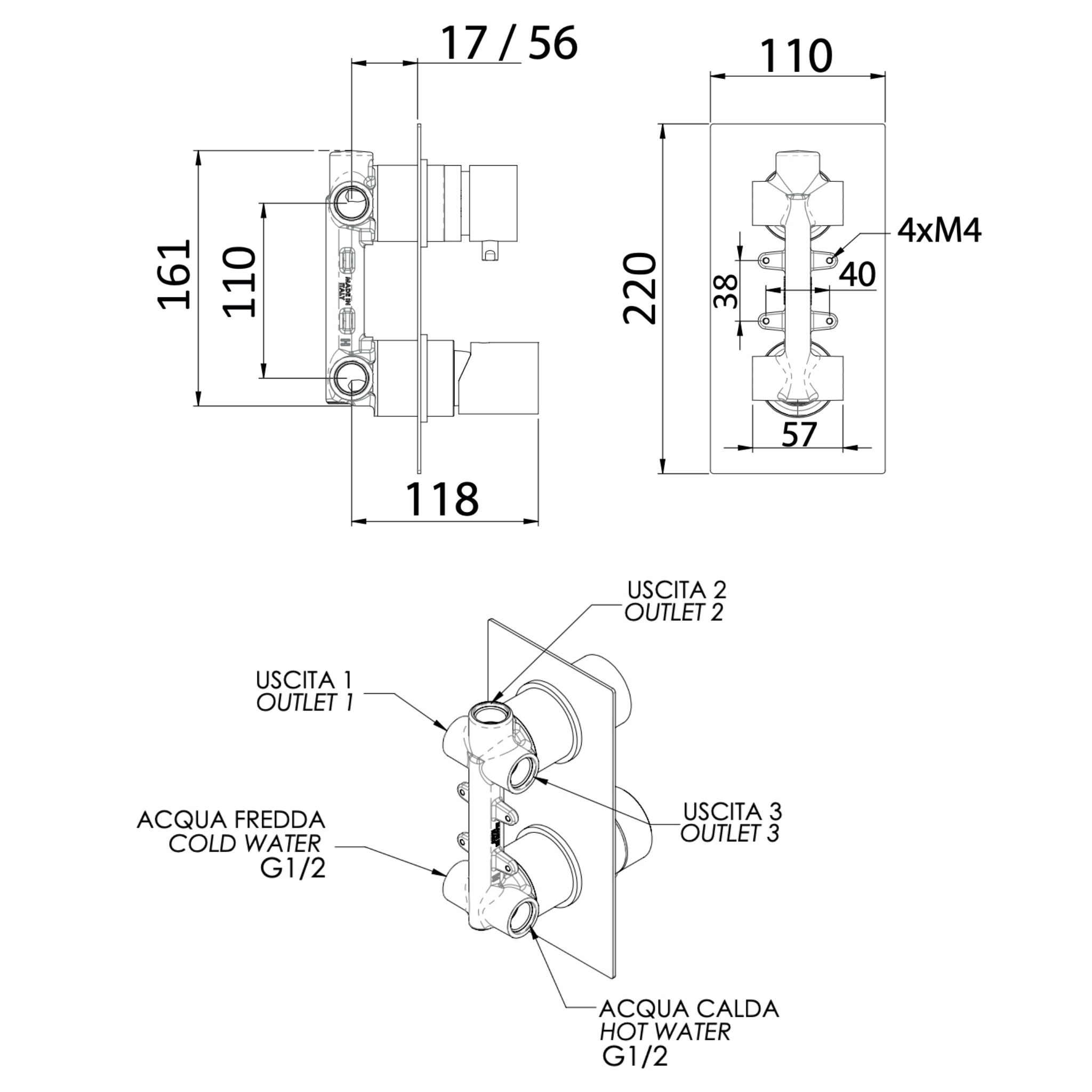 Смеситель для душа скрытого монтажа Remer Edge EG593CFP (черный брашированный хром)