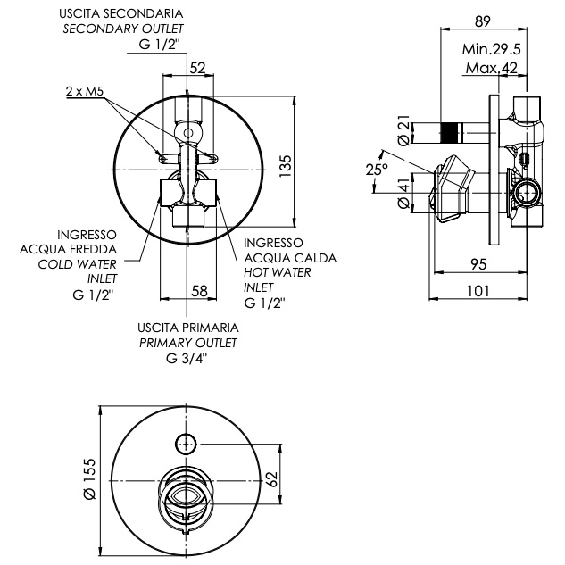 Смеситель для душа скрытого монтажа Remer Element ET09HNO (черный матовый)