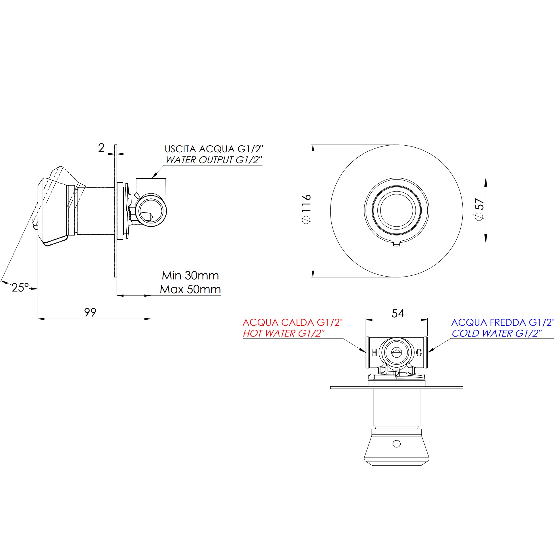 Смеситель для душа скрытого монтажа Remer Element ET30LDO (золотой)