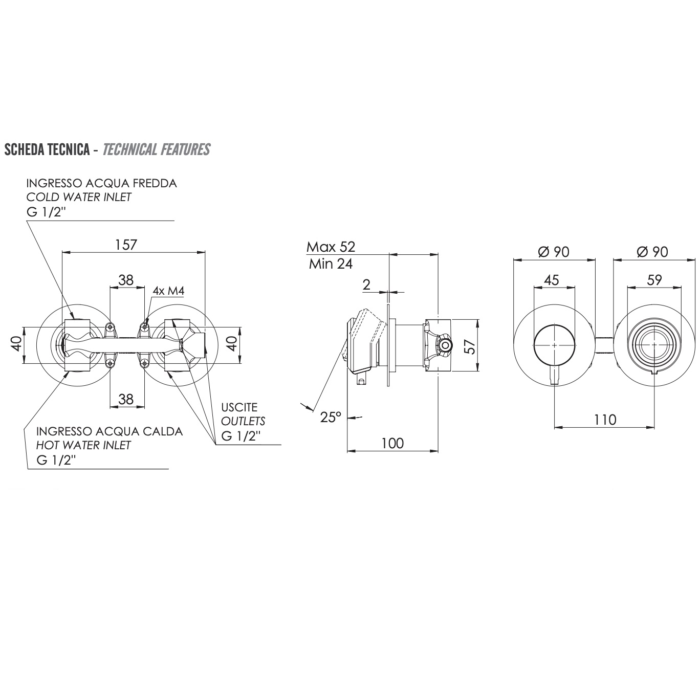 Смеситель для душа скрытого монтажа Remer Element ET93ZPBO (белый матовый)