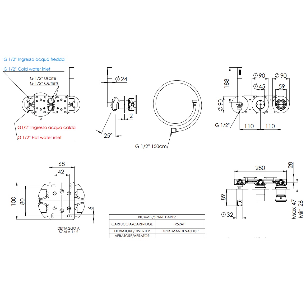 Смеситель для душа скрытого монтажа Remer Element ET97D3PNO (черный матовый)