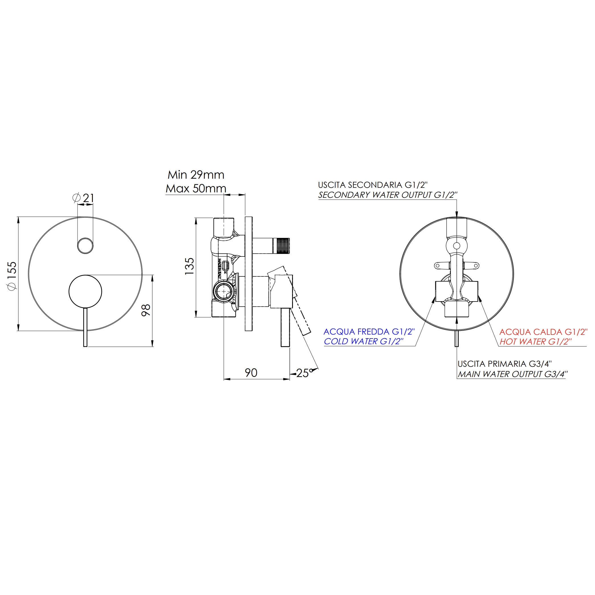 Смеситель для душа скрытого монтажа Remer Metrica MC09HNO (черный матовый)